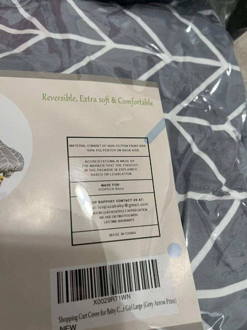 Ico Puca Shopping Cart Cover For Baby Large Grey Arrow Print Reversible